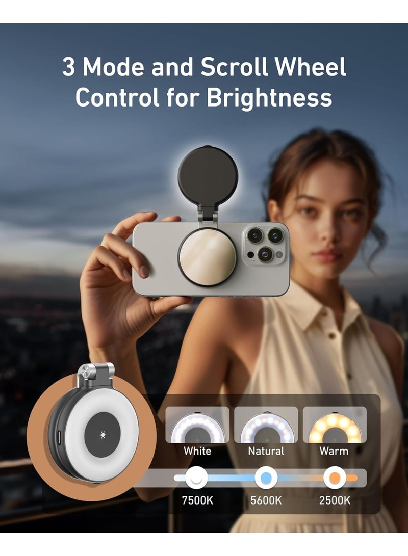 تيليسن مصباح سيلفي مغناطيسي C03 للهواتف، متوافق مع تقنية MagSafe لأجهزة iPhone، مصباح حلقي LED بزاوية 360 درجة مع مؤشر تجسيد ألوان عالي (CRI97) ومرآة، مثالي لصور السيلفي والتصوير الفوتوغرافي ومقاطع فيديو TikTok ومكالمات Zoom ومؤتمرات الفيديو (أسود). - Image 2